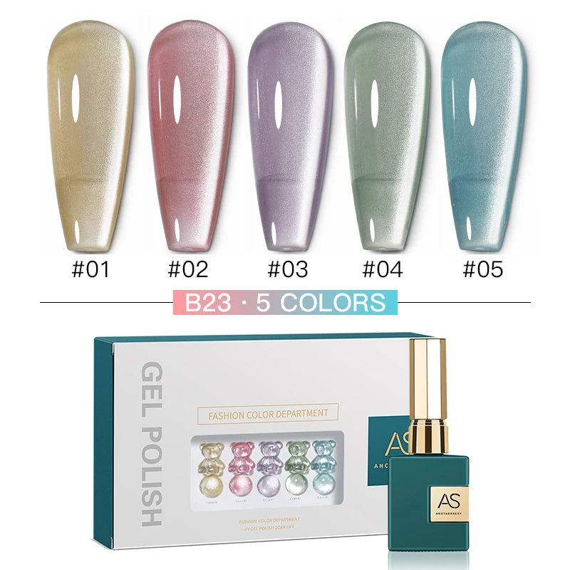 AS 15ml Glitter Cat Magnetic Nail Gel Polish Set 5 Colors Holographic Semi Permanent UV Gel Soak Off Sparkling Nail Art Varnish