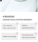 OULEX For Tesla Model 3 Y/Juniper Flocking/Leather Car Seat Neck Pillow Soft Memory Neck Pillow High-Quality Headrest Support