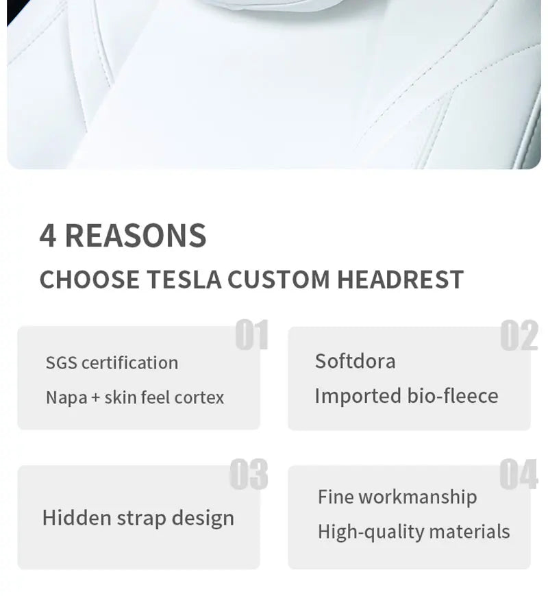 OULEX For Tesla Model 3 Y/Juniper Flocking/Leather Car Seat Neck Pillow Soft Memory Neck Pillow High-Quality Headrest Support