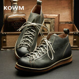 KOWM Hiking shoes men's walking boots British thick soled cowhide high top motorcycle boots ankle sneakers  casual trekking shoe