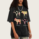 Cute Cartoon Cow Print T-Shirt Pure Cotton Washed Shoulder Round Neck Neutral Style Fashion Trend New High Quality Short Sleeves