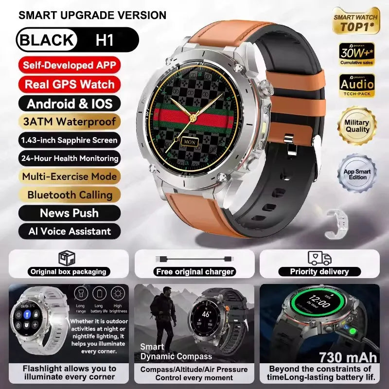 2025 New GUHUAVMI IOS Ultra GPS Smart Watch 10ATM Waterproof Built-in Dual-band GNSS Compass Military Sports Men SWIM Bracelet