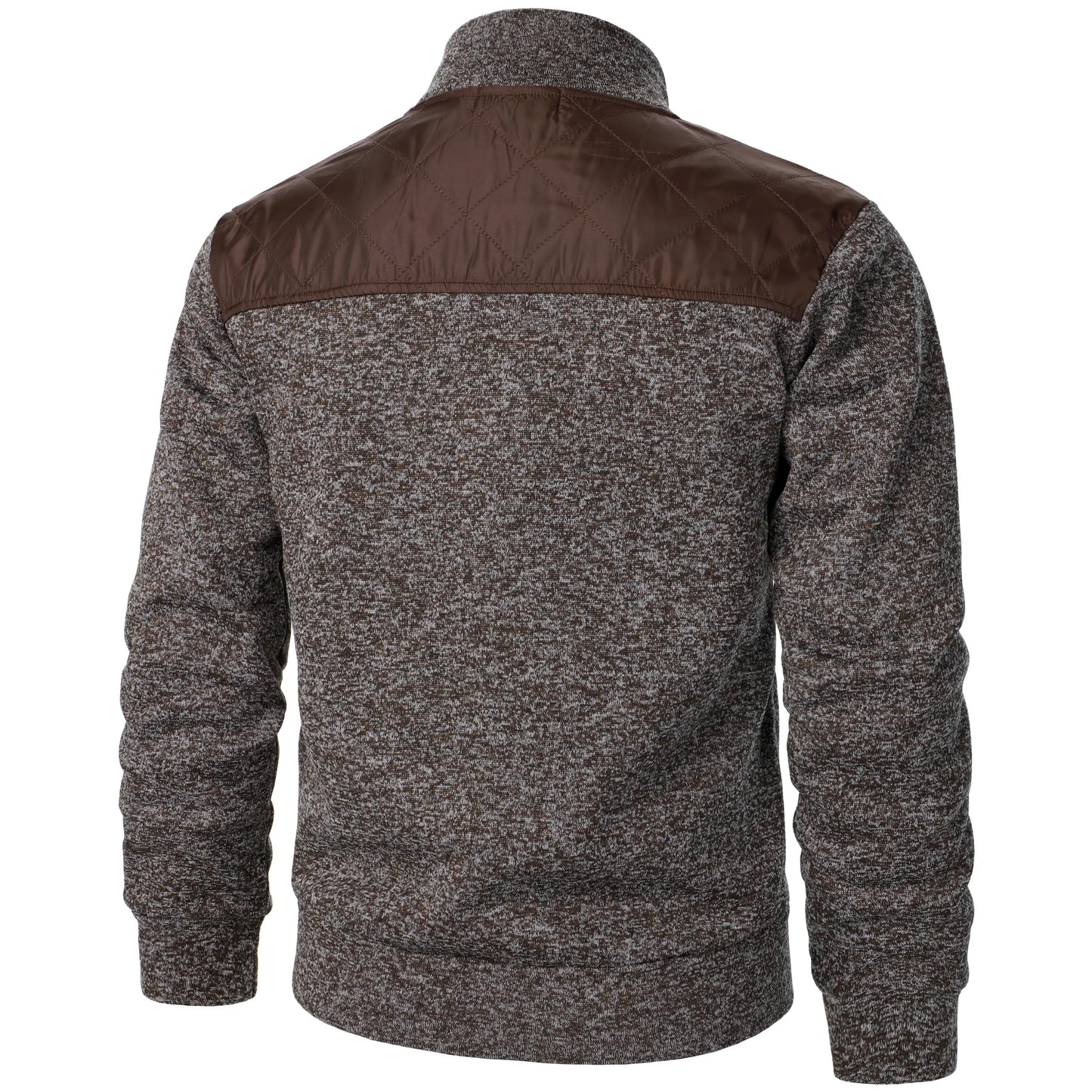 Men's Autumn/Winter Zip-Up Knit Jacket – Striped Check Stand Collar Sweater Coat