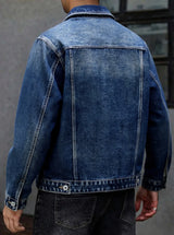 American style multi pocket denim jacket for men blue grey vintage washed loose fitting versatile trendy workwear jacket