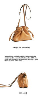 Autumn and Winter Classic Flamenco Fashion Lucky Bag Cloud Bag Genuine Leather Drawstring Shoulder Crossbody Bucket Bag for Wome