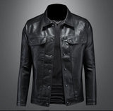 2024 Autumn and Winter New Men's Fashion Handsome with Solid Color Boutique Lapel Motorcycle Leather Coat Slim Fashion  M-5XL
