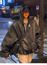 Men’s Oversized Hooded Faux Leather Jacket