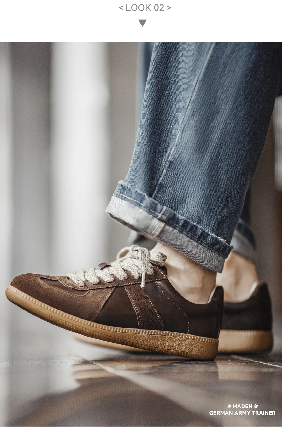 Maden Classic Brown Spliced German Trainer Shoes Flat Low-top Sneakers for Men's Spring and Autumn Casual Lace-up Sporty Shoes