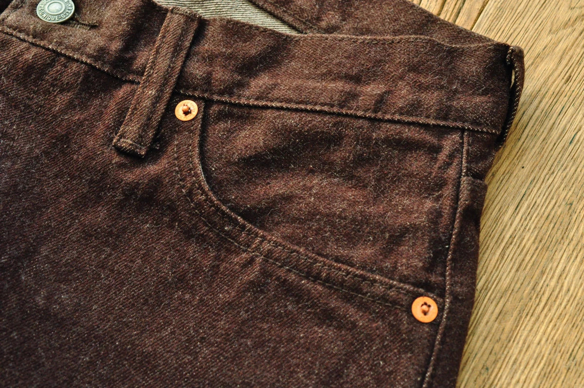 SauceZhan Brown Selvedge Denim Tapered Jeans – 13.8 oz
