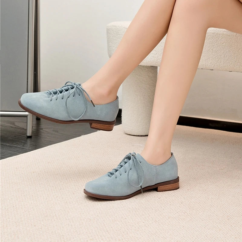AIYUQI Women's Genuine Leather Lace-Up Oxford Loafers