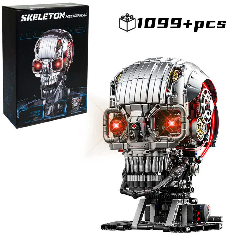 NEW 1099pcs Technical Skull Robot Building Blocks , Gear Linkage ,  Power Motor ,  Desktop Decor Collectible Gift