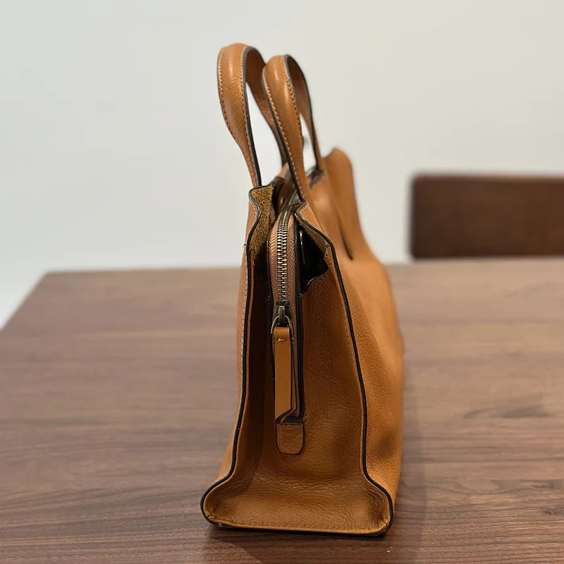 Johnature 2026 Spring New Handbag Genuine Leather Casual Versatile Tote Bag Soft Cowhide Women's Shoulder Crossbody Bag