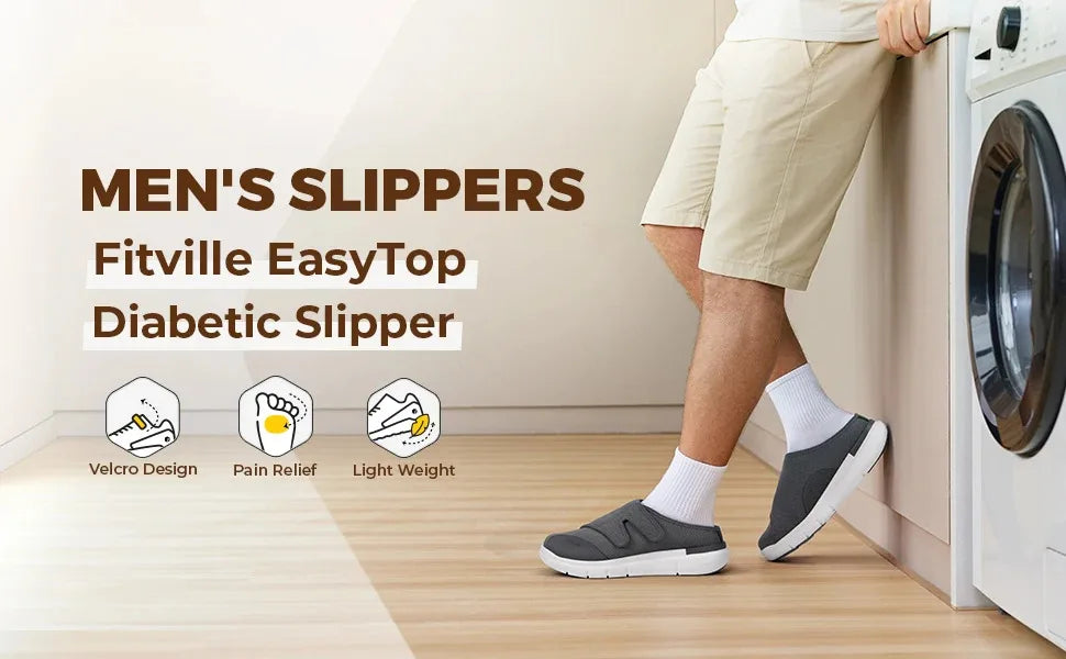 FitVille Men'S Half Slippers Diabetic Shoes Extra Wide 4E Adjustable Lightweight Casual Shoe For Swollen Feet Plantar Fasciitis