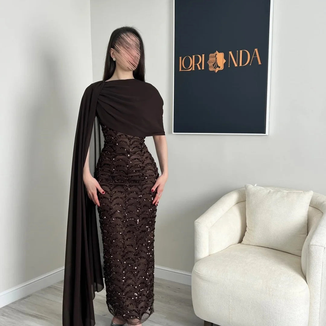 Bella One-Shoulder Capelet Sequin Gown | Formal & Prom