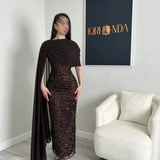 Bella One-Shoulder Capelet Sequin Gown | Formal & Prom