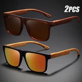 Square Wood-Grain Sunglasses – UV400 & Spring Hinges