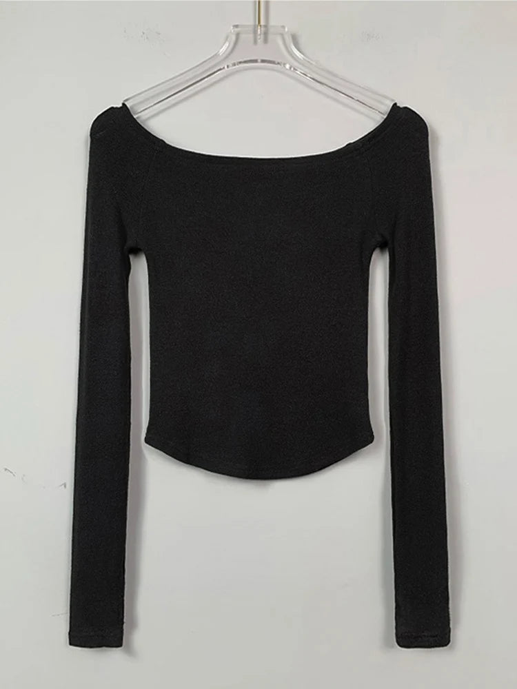 Chic Slash Neck Long Sleeve Cropped Tee