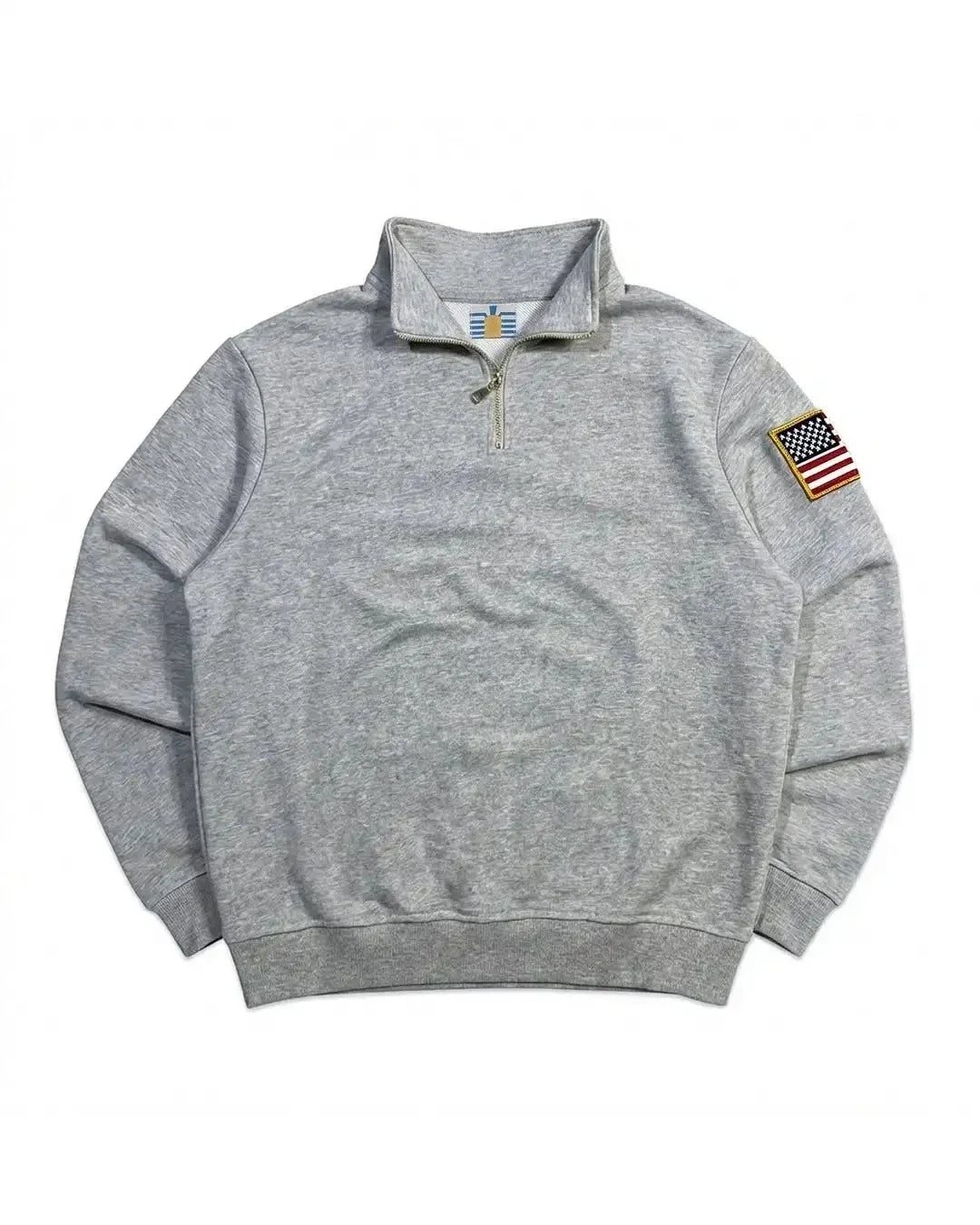 Y2K Navy Blue Quarter Zip Sweatshirt USA Embroidered American Flag Patch Jacket Men Women Vintage Streetwear Fashion Trend Top