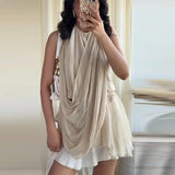Fashion Women's Pleated Halter Vest Loose Sleeveless Backless Female Feshion Tops 2026 Summer Lady Chic All-match Solid Vests