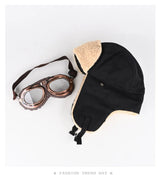 retro men pilot hat with glasses Bomber hat men ski cap wholesale winter hat women thickened warm ear protect riding cap털모자