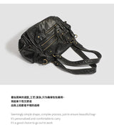 Y2K Hot Women's Punk Biker Tote Bag Large Capacity PU Leather Crossbody Purse with Multi Pockets for Work Commute Moto Style