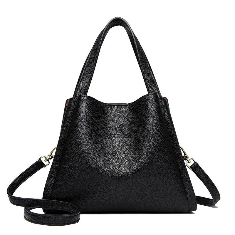 Genuine Brand Sturdy Durable Soft Leather Top-handle Bags Female Handbags Women 3 Layer Shoulder Crossbody Totes Messenger Bag