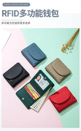 New Women Genuine Leather Mini Wallet RFID Folding Simple Ultra-thin Small Soft Cowhide Wallet Female Card Holder Coin Bags