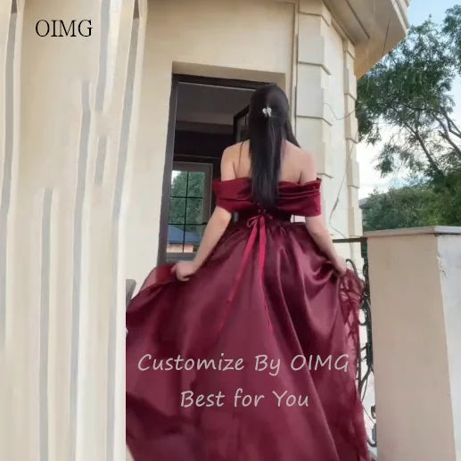 Burgundy Off-Shoulder Asymmetric Evening Gown