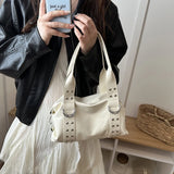 High Quality PU Leather Women's Shoulder Bag Large Capacity Y2K Underarm Bag Fashion Rivet Women Daily Boston Handbag