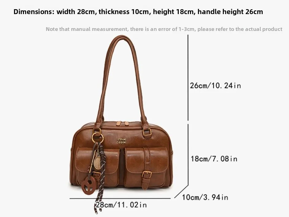 Women’s Coffee Brown Multi-Pocket Shoulder Bag | Vintage PU Leather Crossbody