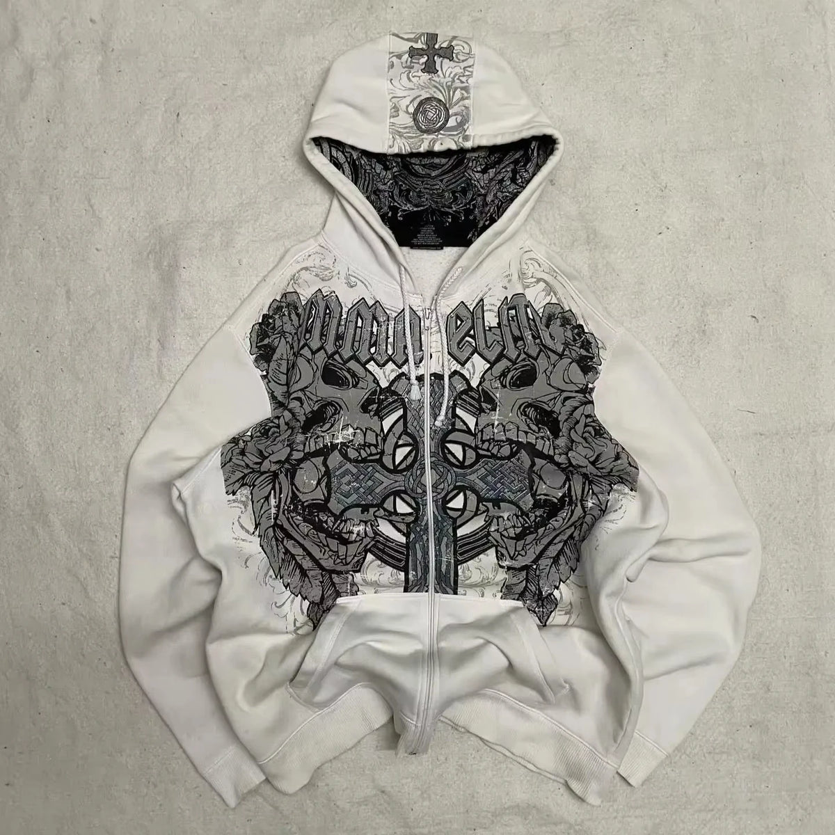 Y2K Harajuku New Fashion Skull Embroidery Plus Velvet Padded Casual Joker Vintage Popular Hip Hop Couples Fur Collar Coat Tops