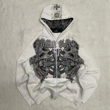 Y2K Harajuku New Fashion Skull Embroidery Plus Velvet Padded Casual Joker Vintage Popular Hip Hop Couples Fur Collar Coat Tops