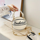 Basketball Shaped Crossbody Bag, Trendy Chain Shoulder Bag, PU Leather Top Handle Circle Purse handbags  women bag