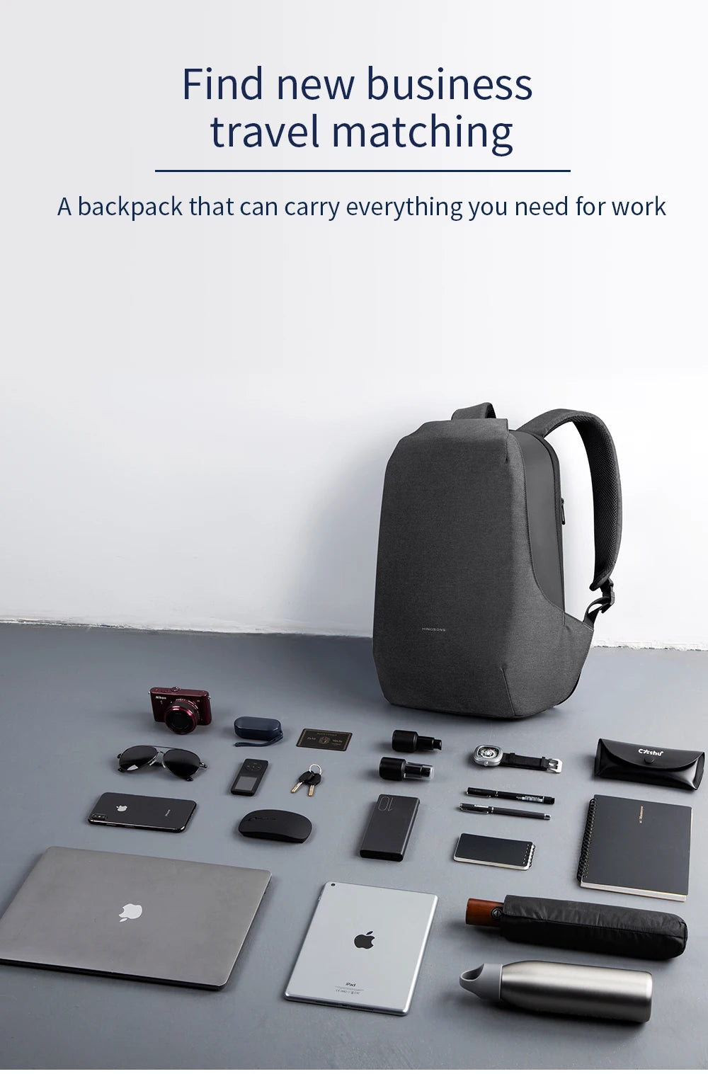 Kingsons  Anti-theft Men Backpack 180 Degree Open USB Charging Laptop Backpack 15.6 inch School Bags for Teenage Boys