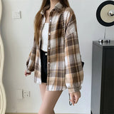 Vintage Plaid Long-Sleeve Blouse