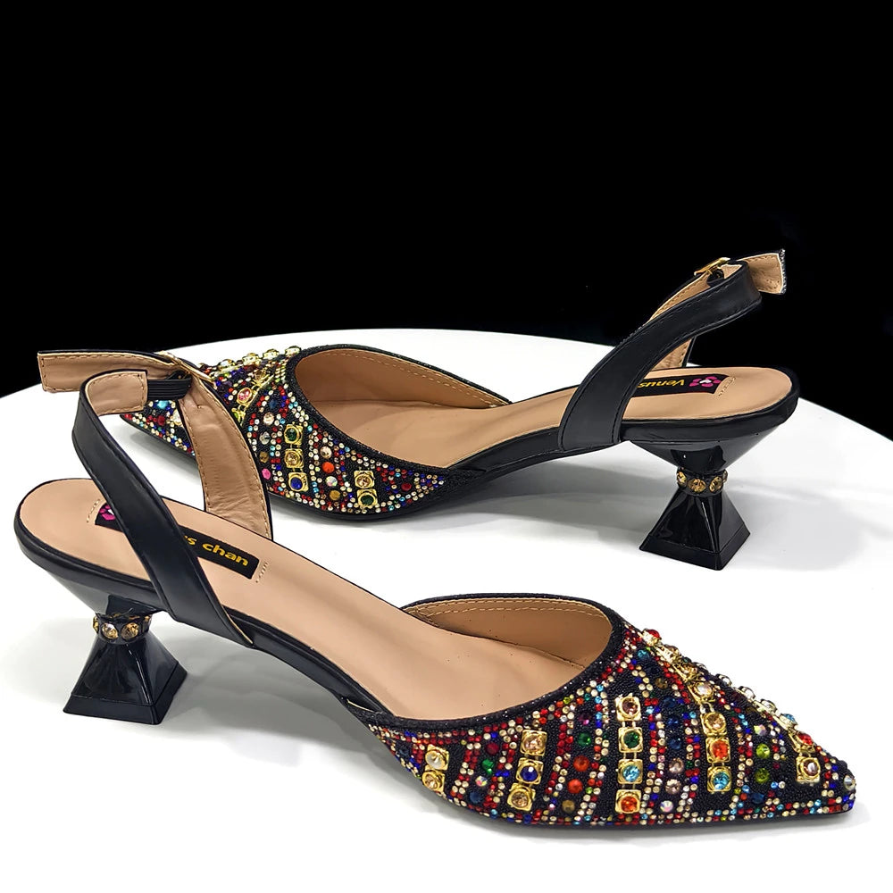 Rhinestone Pointed-Toe Slingback Heels & Bag Set