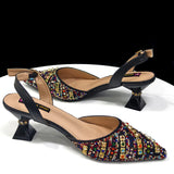 Rhinestone Pointed-Toe Slingback Heels & Bag Set