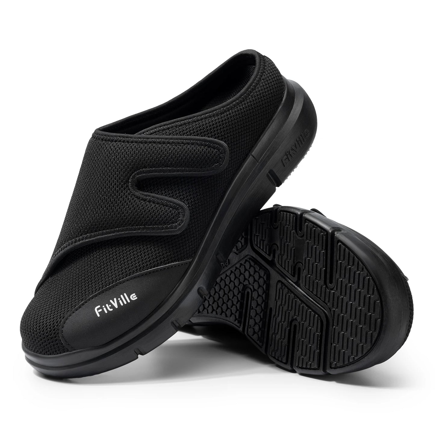 FitVille Men'S Half Slippers Diabetic Shoes Extra Wide 4E Adjustable Lightweight Casual Shoe For Swollen Feet Plantar Fasciitis
