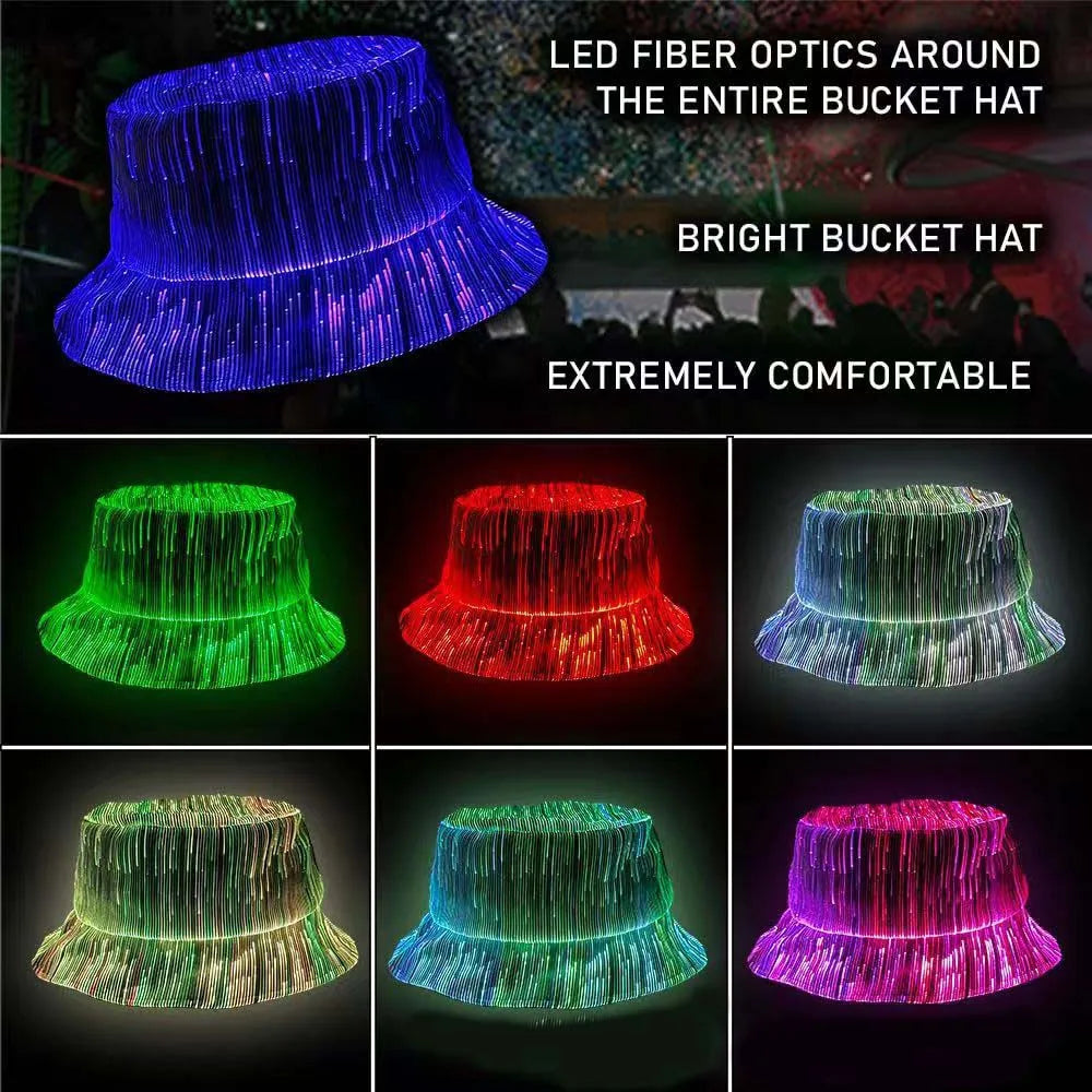 Luminous Fiber Optic Cyberpunk Bucket Hat