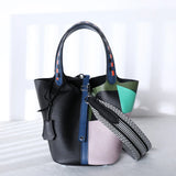 Purses and Handbags Bags for Women Painting Vegetable Basket Handbag Adjustable Shoulder Strap Genuine Leather Bucket Bag