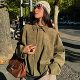 HXAO Suede Cropped Jacket Women's Bomber Jacket Oversized Batwing Sleeves Outerwears Lady Casual Loose Coat Street Style Jackets