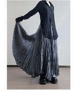 UMI MAO Irregular Fold Maxi Skirt – Elegant A-Line