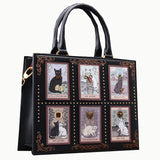 Vintage Luxury Leather Tote – Designer Cat Embroidery Shoulder Bag