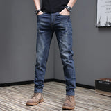 Embroidered Jeans Men's Autumn Winter New Korean Fashion Slim Little Feet Trousers Stretch Vintage Street Denim Trousers Male