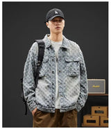 Fashionable Premium Jacquard Washed Denim Jacket for Men - Autumn New Arrival American Vintage Distressed Streetwear Style