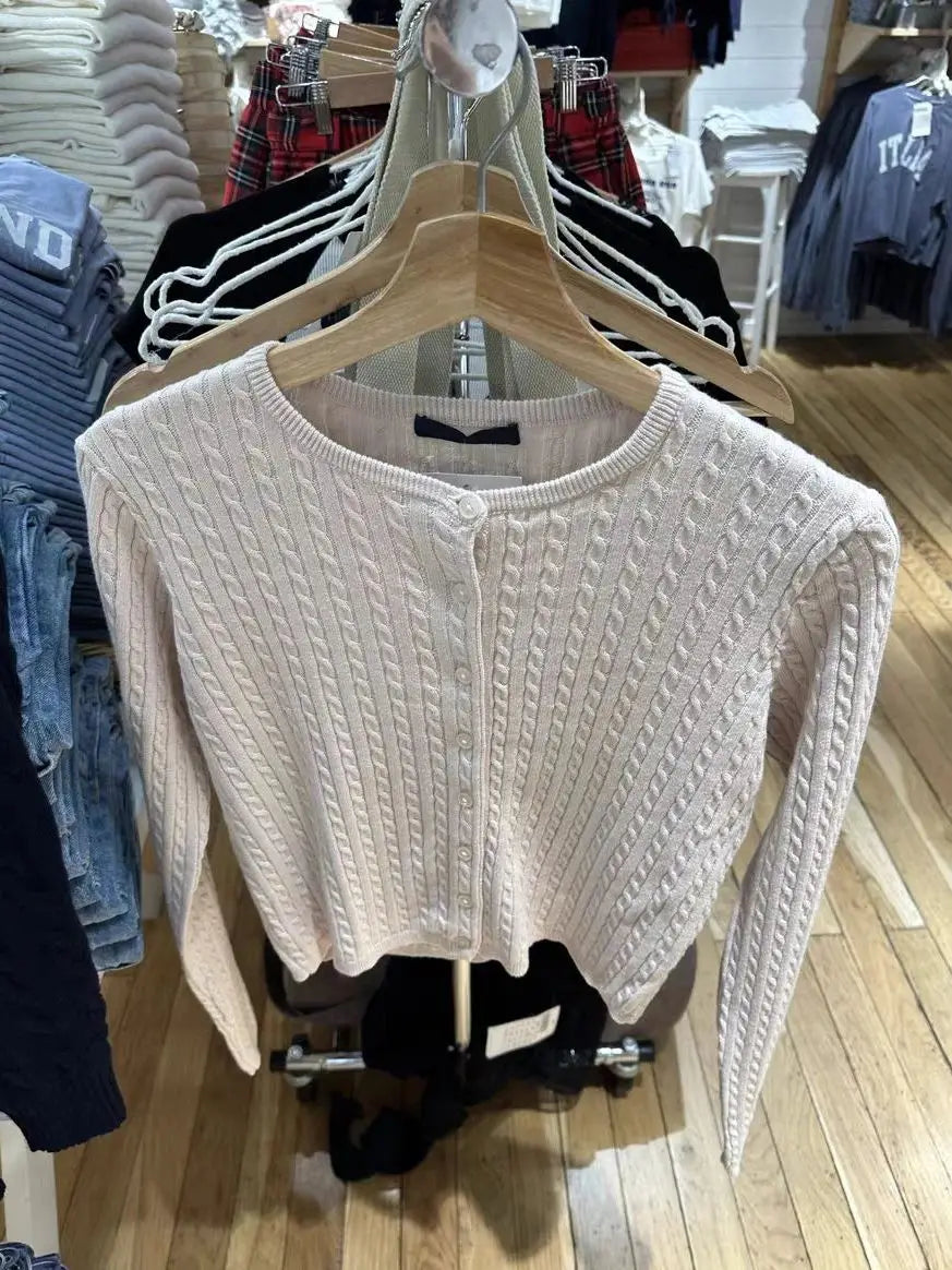 USA-Made Red Twist Flower Knit Cardigan – Vintage Y2K Slim Crop Top