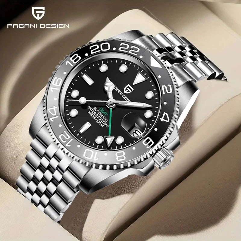 PAGANI DESIGN 2025 40MM GMT Mechanical Wristwatch Sapphire Ceramic Bezel  Automatic Watch Stainless Steel 100M Waterproof Watch