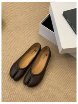 Spring Split Toe Women Ballet Flats Fashion Tabi Shoes Causal Slip On Loafer Ladies Pleated Leather Espadrilles Zapatillas Mujer
