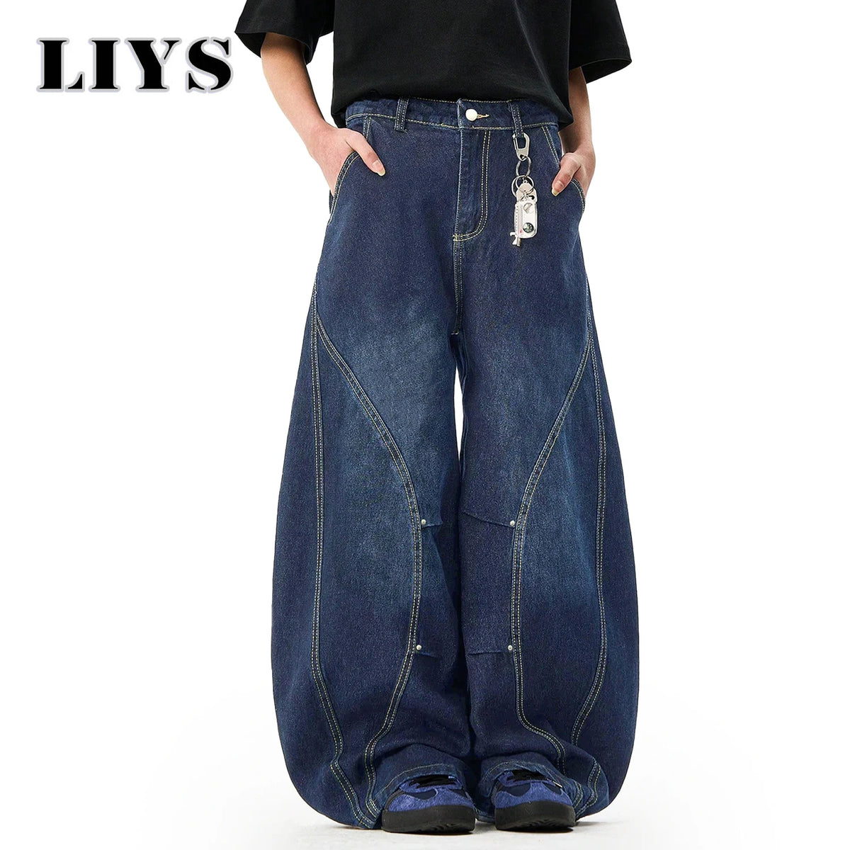 Unisex Blue Wide-Leg Balloon Jeans