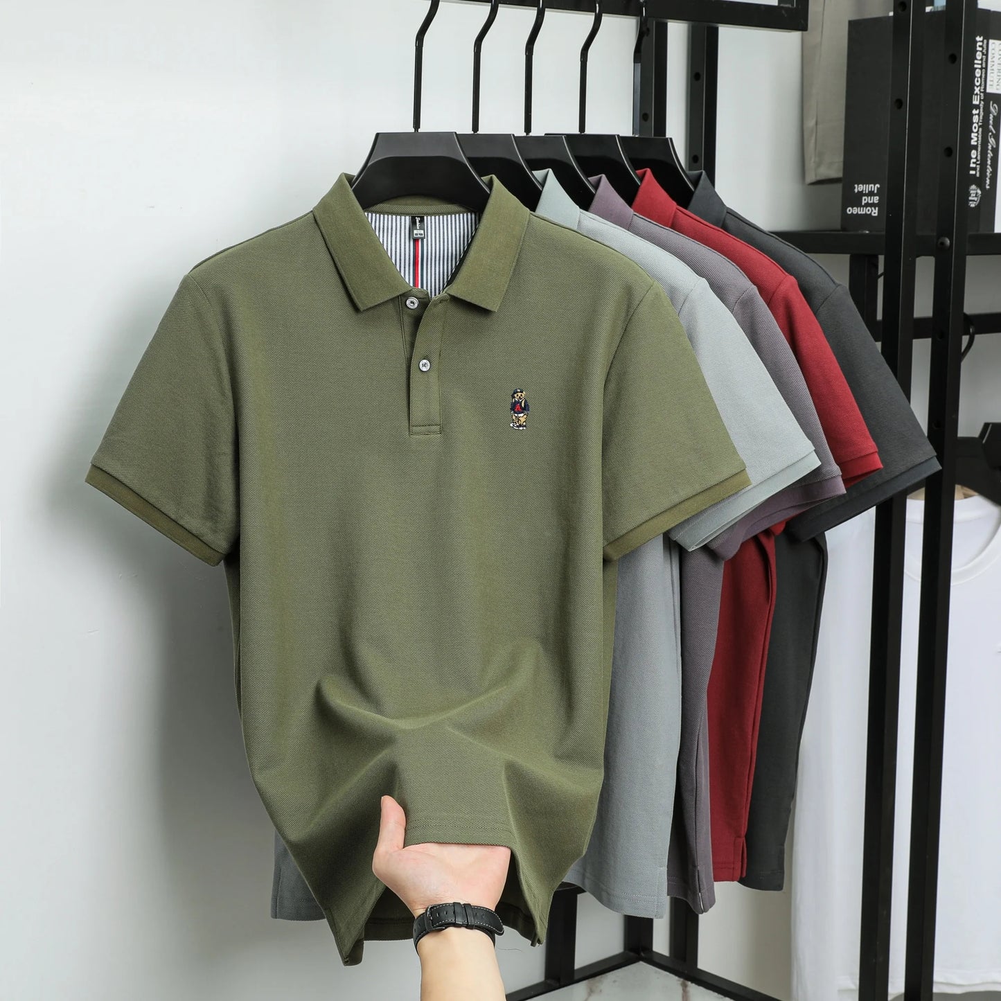 Men's Cotton Bear Embroidery Polo | Korean Style